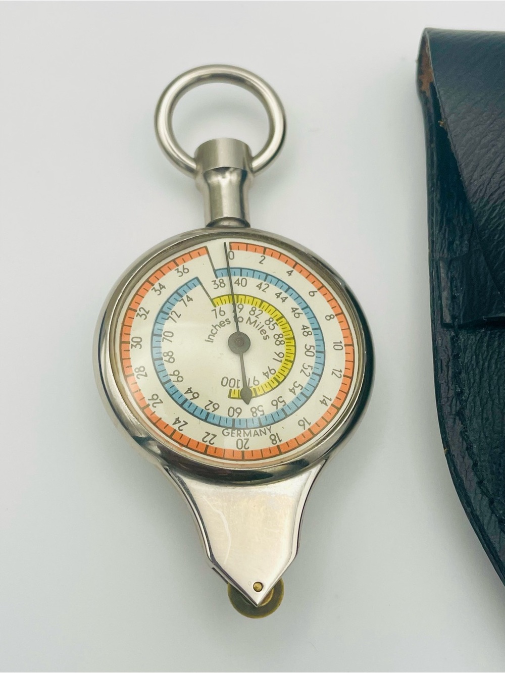 Vintage German Pocket Opisometer - Map Measurer & Compass w/Black Leather Case - Picture 2 of 8